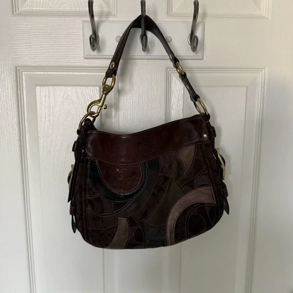 COACH Zoe Patchwork Brown Leather Hobo Shoulder Bag Handbag Purse Y2K